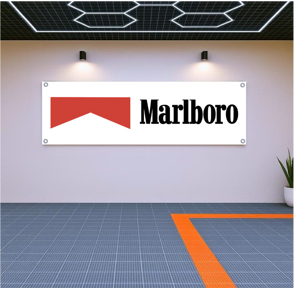 Marlboro Team Penske Racing Banner 71×24 in – Garage Wall Decor