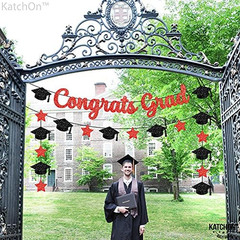 Graduation Decorations 2026 | Glitter Congrats Grad Banner Red and Black – 10 Fe