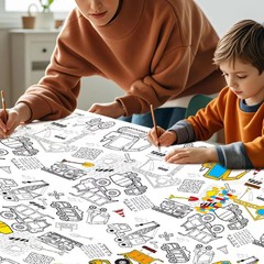 1 Pack Construction Coloring Table Cloth for Kids – Giant Construction Theme Col