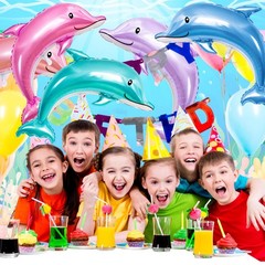 8PCS Dolphin Balloons Foil, 45IN Large Dolphin Balloons for Party Decorations