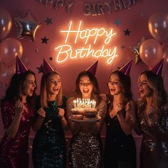 Happy Birthday Neon Sign for Backdrop, LED Happy Birthday Light up Sign, USB