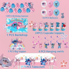 Stitch Birthday Party Supplies Set – Banner, Backdrop, Balloons, Tablecloth & Mo