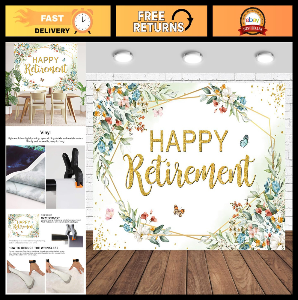 Happy Retirement Backdrop 8x6ft – Butterfly Floral Photography Background Party