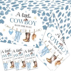 Little Cowboy Baby Shower Decorations-3pcs Western Tablecloth Cowboy Table Cover