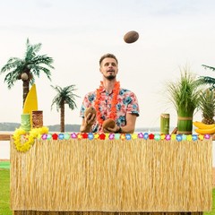 6 Pcs Luau Grass Raffia Table Skirt 9 Ft X 30 Inch Hawaiian Hibiscus Table Skirt
