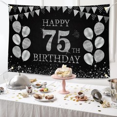 Happy 75th Birthday Banner, Black Silver 75th Birthday Party Decorations for …