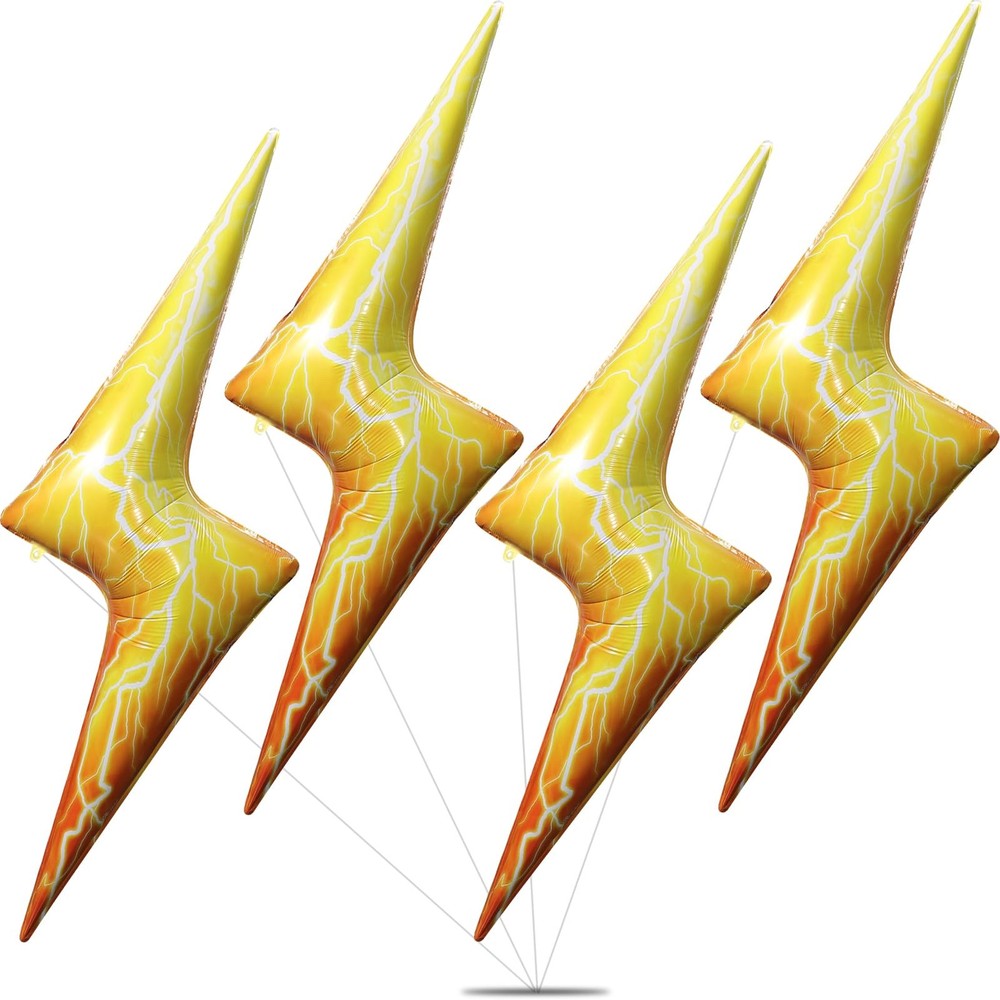 4 Pcs Lightning Bolt Balloons, Huge Yellow Lightning Aluminum Foil Balloons f…