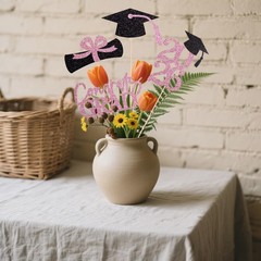 16 PCS Pink Black 2026 Graduation Centerpieces Tables Toppers Sticks Set of 4