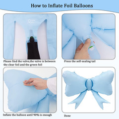 Blue Bow Birthday Decorations, Happy Birthday Banner Garland and Hanging Swirls,