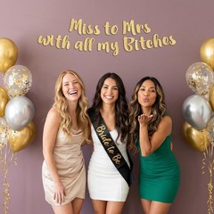 Bachelorette Party Banner Gold Glitter Pre Strung Decorations For Her