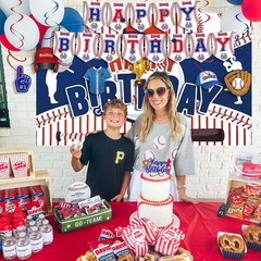 Baseball Party Decorations Includes Cake Toppers, Banner, Hanging Swirls, Tablec