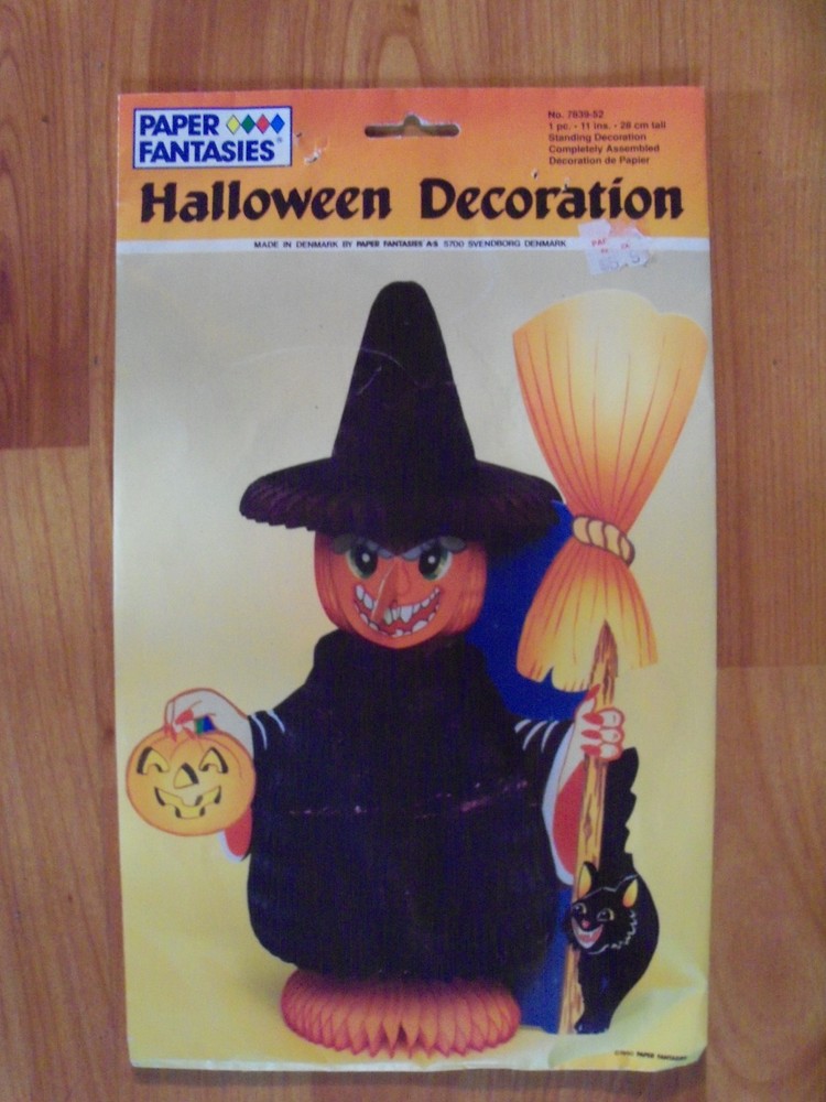 11″ Witch Centerpiece Decoration Vintage 1990 Paper Fantasies NOS Denmark