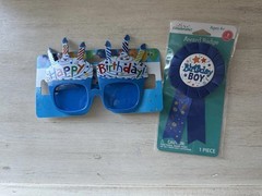 Birthday Award Ribbon Boy Badge 3″ And Novelty Glasses New