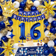16Th Birthday Decorations for Boys, Navy Blue Gold Happy 16 Birthday Party