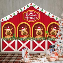 8 x 6.5ft Christmas Reindeer Backdrop Decoration Reindeer Stable Modern
