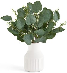 Dahey Artificial Eucalyptus Stems in Small Ceramic Vase Small, White