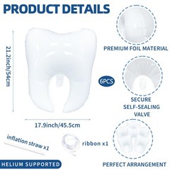 6 Pieces White Tooth Foil Balloons Decorations, 22 Inches Mylar Dental Balloo…