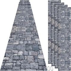 4 Pack 10Ft Cobblestone Aisle Runners Medieval Party Decorations Polyester Brick