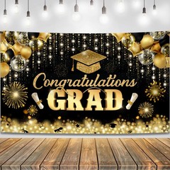 Graduation Decorations 2026 | Graduation Backdrop – 72×12 Inch | Black and Go…