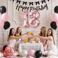 38Pcs Happy 18th Birthday Decorations for Girls, White Pink and Black Birthda…