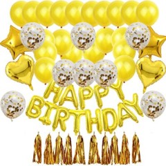 48Pcs Yellow Foil Balloons Birthday Party Decorations Set Happy Birthday Banner