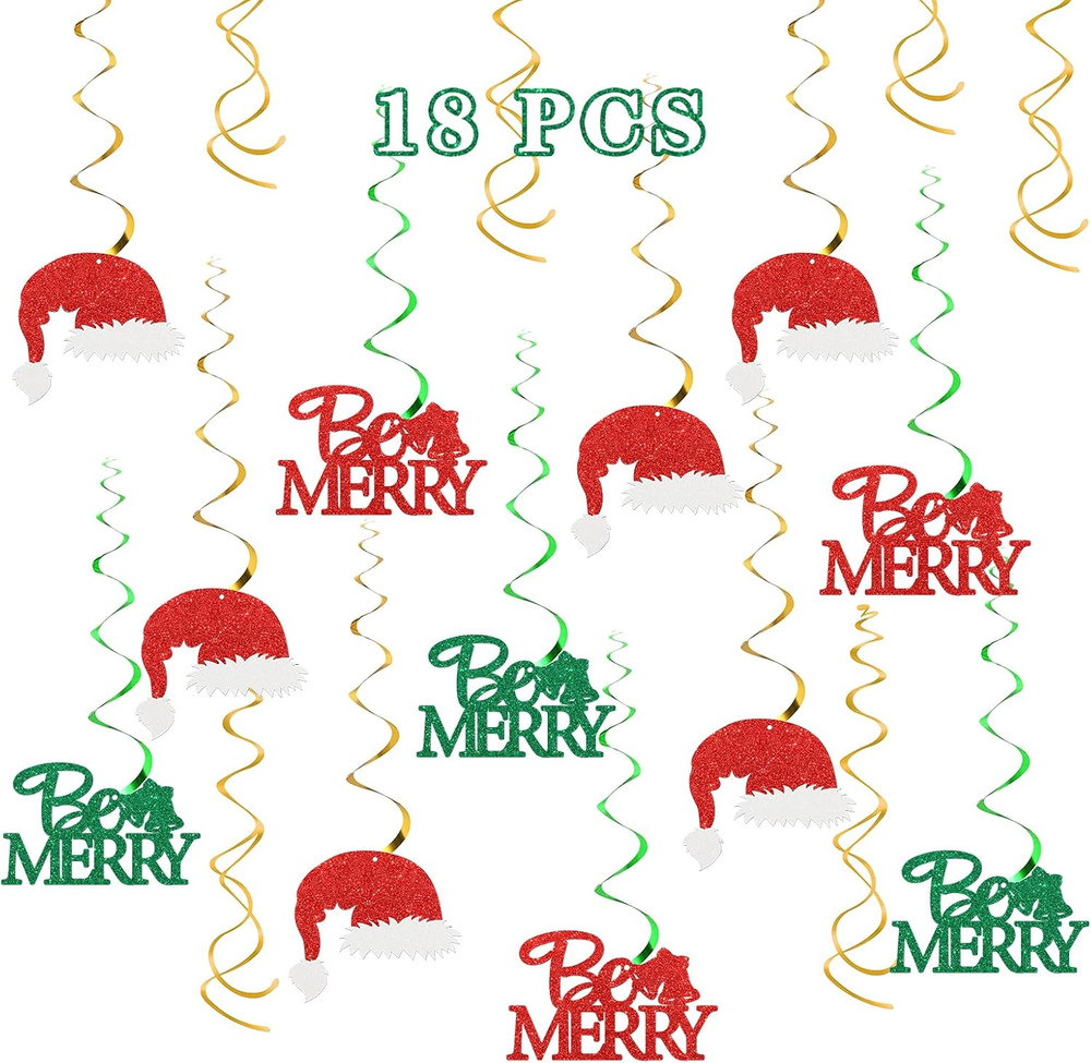 Christmas Hanging Swirl Decorations – Glitter 18 Pcs New Year Party Supplies – M