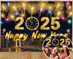 Happy New Year Backdrop 2025 City Fireworks ThIn Vinyl Backdrop, 8×6 Ft