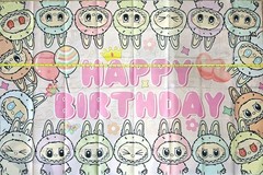 LabubMonster Birthday Party Photo Backdrop Banner Nylon BIG 5 X 3 FT