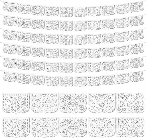 6 Pack White Papel Picado Banner Mexican Fiesta Party Wedding Decoration