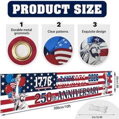 250 Anniversary USA Flag Banner – Durable 4th of July Decorations with 1776-2…