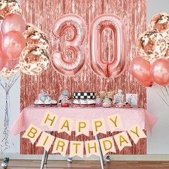 30th Birthday Decorations for Women, Pink Rose Gold Banner, Foil Balloons & Part