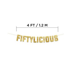 Pre-Strung Fiftylicious Gold Glitter Banner – Funny 50th Birthday and Anniver…