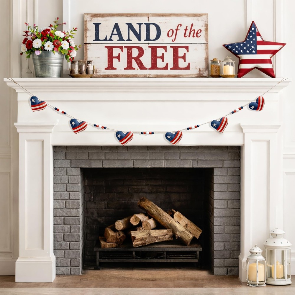 4th of July Heart Garland Decorations, Memorial 250th Anniversary Patriotic