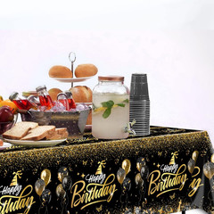 Happy Birthday Decorations – Gold and Black Tablecloth, Rectangle Plastic Dispos