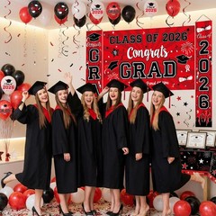 Graduation Decorations Class of 2026 – Red Party Supplies A1
