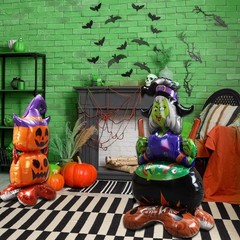 2 Pcs Halloween Pumpkin Witches Balloons Foil Large 45 Inch Inflatable Standi…