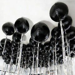 12 Pcs Black Foil Balloons, 22″ 15″ 10″ 4D Round Shape Balloons, Different Si…