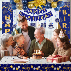 Blue and Gold Birthday Decorations for Men Boys Women Girls, Happy Birthday Deco