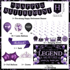 Retirement Party Decorations Women, Black and Purple Happy Retirement Banner …
