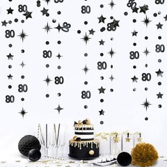Black 80th Birthday Decorations Number 80 Circle Dot Twinkle Star Garland Met…