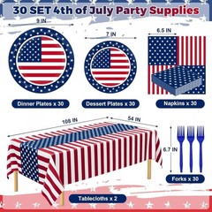 Ultimate 4th of July Party Set – 122 PCS Plates, Napkins, Forks & Tablecloths