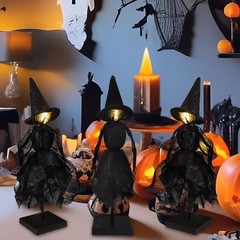 Witch Decorations Indoor 3pcs Primitive Halloween Witch on Wooden Stand