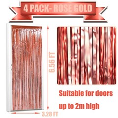 Rose Gold 3.28×6.56ft Metallic Tinsel Foil Fringe Curtain Streamers 4 PCS