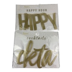 Target Happy Hour & cocktails Plastic Gold Sparkle Banners on String 60″ NEW