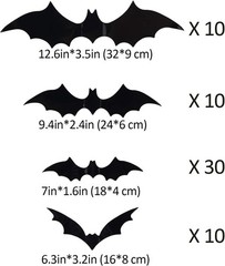 60PCS Halloween Bats Decoration, 4 Different Sizes Realistic PVC Black 3D Sca…