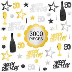 3000 Pcs 50th Birthday Confetti for Table Decoration 50 Confetti Mix Gold Bla…