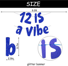 12 Is a Vibe Banner, Pre-Strung Glitter Blue 12Th Birthday Banner, Funny 12Th Bi