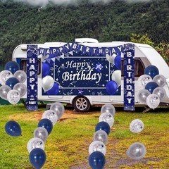 Blue Birthday Decorations, 37 PCS Blue and Silver Party Navy Blue & Silver