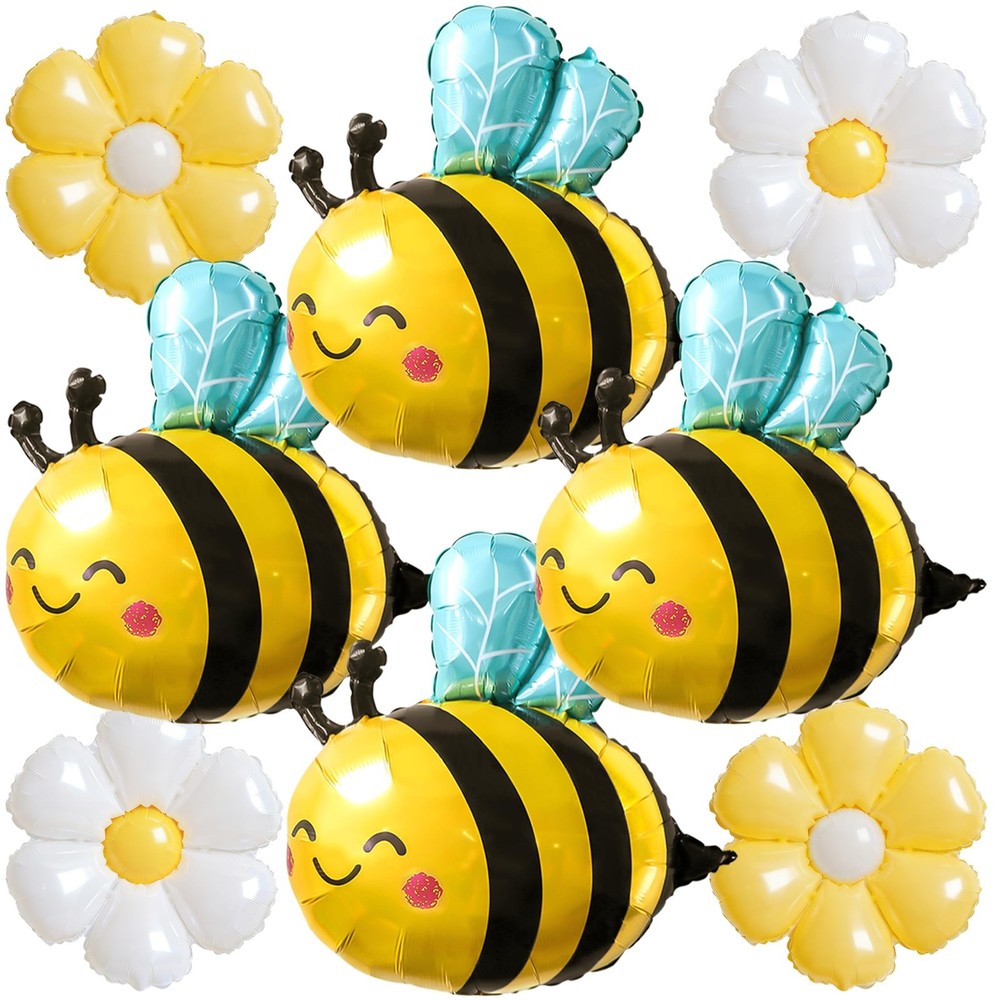 8 Pcs Bee and Daisy Balloons Set – 4 Bumble Bee & 4 Flower Mylar Foil Balloon…