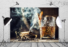 7X5Ft Fabric Cigar and Whiskey Backdrops for Photography Burning Cigarette Whisk